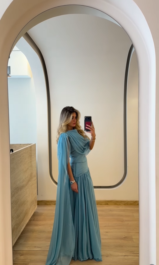 Lake Blue A Line Flowy Chiffon Long Prom Dress Party Evening Dress SH5705