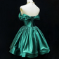 Anna Princess A Line Off the Shoulder Green Satin Short Homecoming Dress Cocktail Dress SH3146