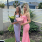 Simple Mermaid Strapless Pink Satin Long Prom Dress Evening Dress SH2552
