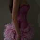 Sexy Pink Strapless Beaded Tulle Feather Short Prom Dress SH4568