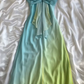 Vintage Blue Green Ombre A Line Straps Chiffon Long Prom Dress Wedding Guest Dress SH5457