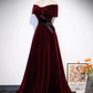 Burgundy Off The Shoulder Velvet Long Prom Dress SH1152