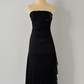 Vintage A Line Strapless Bead Flower Black Chiffon Long Evening Dress SH1884