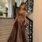 Simple Brown Spaghetti Straps A Line Prom Dress Party Dress SH1379