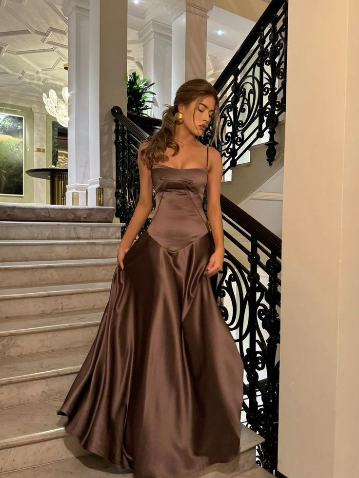 Simple Brown Spaghetti Straps A Line Prom Dress Party Dress SH1379 shinydress Simple Brown Spaghetti Straps A Line Prom Dress Party Dress SH1379 shinydress