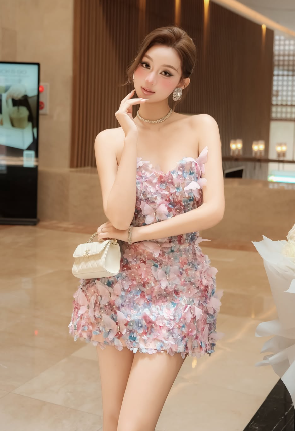 Exquisite Pink 3D Butterfly A Line Strapless Tulle Cocktail Dress Homecoming Dress SH6167