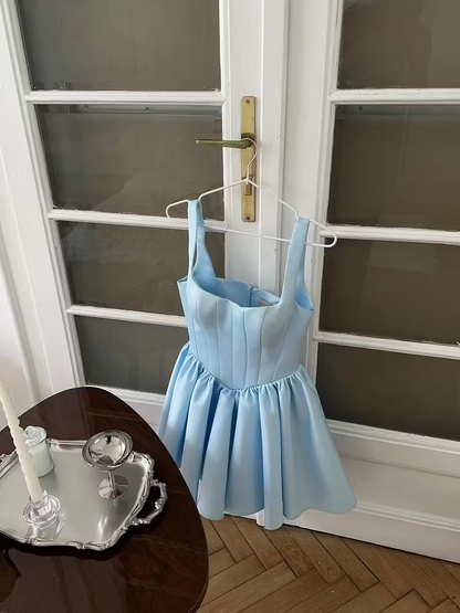 Glamorous Sky Blue Square A Line Short Mini Homecoming Dress with Wide Straps SH7509