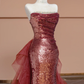 Shiny Mermaid Strapless Red Sequin Tulle Long Prom Dress Party Dress SH4366