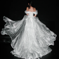 Flowy Unique A Line Off the Shoulder White Organza Wedding Dress SH5864