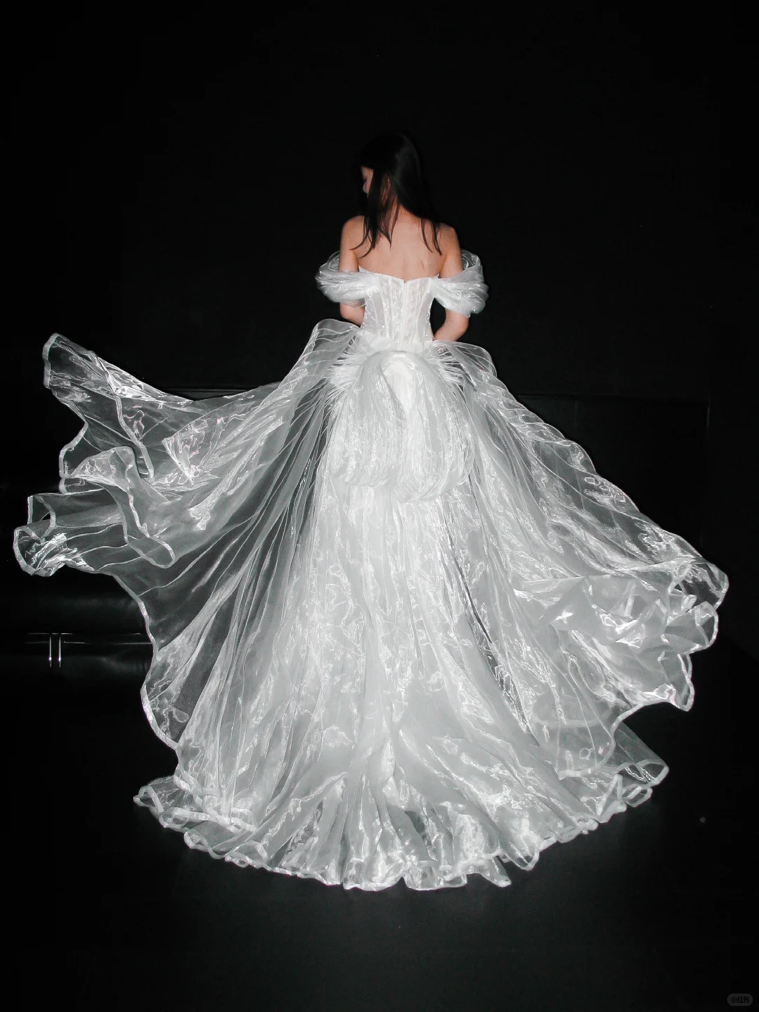 Flowy Unique A Line Off the Shoulder White Organza Wedding Dress SH5864
