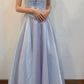Blue A Line Spaghetti Strap Embroidered Tulle Satin Prom Dress Evening Dress SH2042