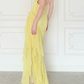 Stunning Yellow Sheath Spaghetti Strap Lace Chiffon Prom Dress Evening Dress SH6760