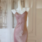 Pink Pretty Mermaid Spaghetti Strap Satin Prom Dress Evening Dress Formal Dress SH4084