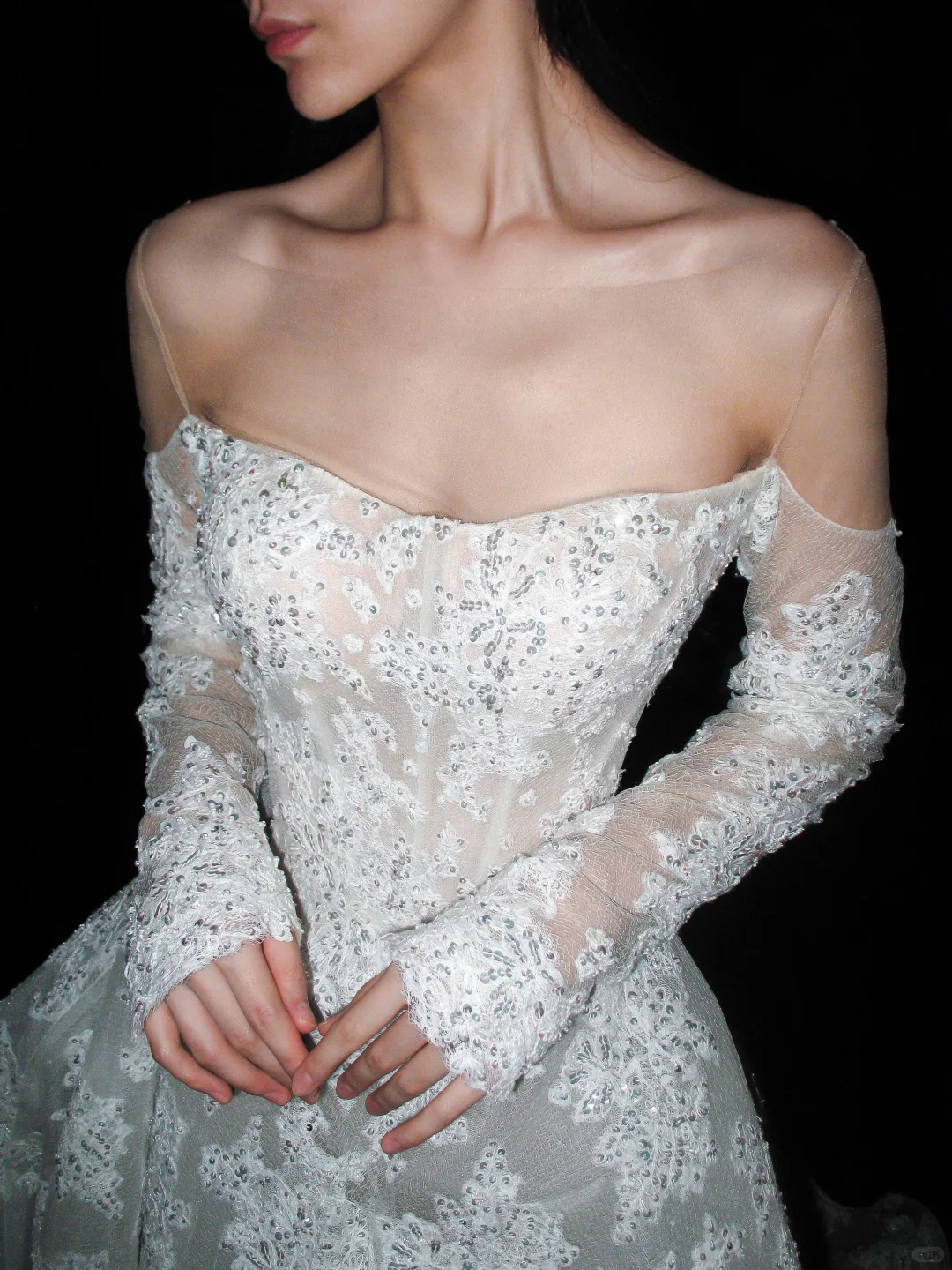 Beautiful A Line Long Sleeve Sequin Lace Long Train Wedding Dress SH6615