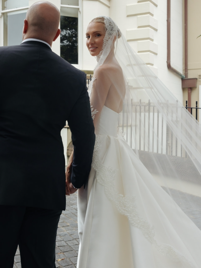 Stunning Ball Gown Strapless White Lace Satin Long Wedding Dress SH4695