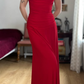 Simple Red A Line Pleated Satin Prom Dress Evening Dress Date Dress SH5632