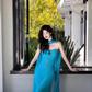 Blue Mermaid Strapless Beaded Chiffon Prom Dress Vacation Dress SH4383