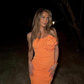 Charming Sheath Strapless 3D Floral Orange Satin Prom Dress Evening Dress SH2024