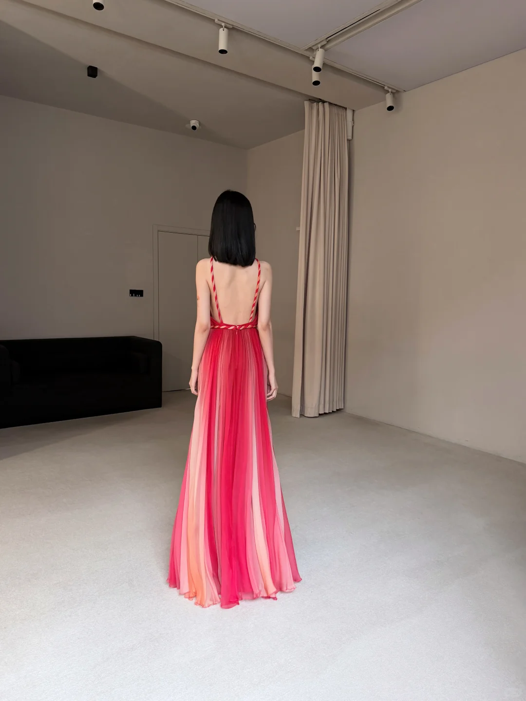 Elegant A Line Halter Pink Ombre Chiffon Long Prom Dress Evening Dress SH7701