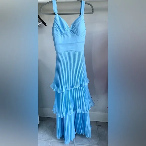 Blue Ruffle Multi-Layer Long Prom Dress Formal Evening Dress Party Dress SH898