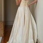 Vintage A Line Strapless Simple Lace Satin Long Wedding Dress SH8475