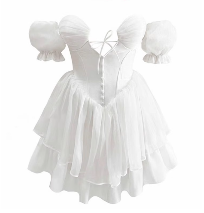 Classy White A Line Puff Layered Chiffon Short Homecoming Dress Vacation Dress SH4152