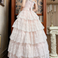 Vintage Princess Light Pink A Line Layered Lace Long Prom Dress Evening Dress SH5657