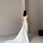 High-class Sheath Strap White Satin Long Train Wedding Dress SH7721