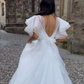 Stunning Ball Gown White Ruffle Organza Long Sweep Wedding Dress SH4709