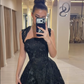 Elegant Classic A Line Straps Black Lace Backless Long Prom Dress SH5305