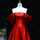 Elegant A Line Off the Shoulder 3D Flower Red Satin Prom Dress Evening Dress SH2378