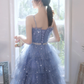 Shiny Short Puffy Blue Prom Dress A-Line Puffy Homecoming Dress SH573