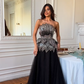 Charming Black A Line Strapless Layered Sequin Tulle Prom Dress Evening Dress SH6435