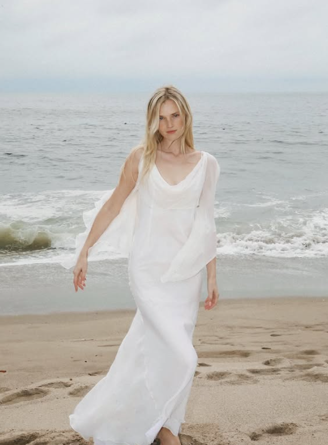 Flowy Mermaid Back Butterfly White Chiffon Prom Dress Vacation Dress SH6264
