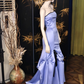 Elegant Purple Mermaid Strapless Satin Long Prom Dress SH4579