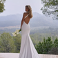 High-class Mermaid Halter White Satin Backless Long Train Wedding Dress SH6993