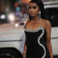 Sexy Black Sheath Strapless Rhinestone Satin Prom Dress Party Dress with Slit SH5055