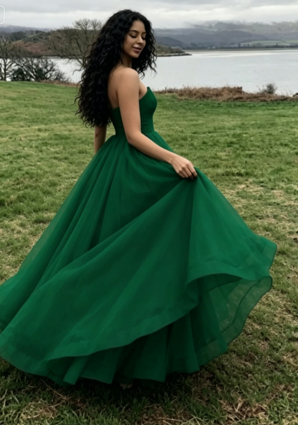 Green ball gown organza green puffy prom dress SA1573