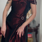 Vintage Dark Burgundy A Line Satin Prom Dress Evening Dress Date Dress SH5636