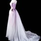 Pink Ombre A Line Strapless Flower Satin Party Dress Evening Dress SH3378