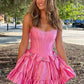 Cute A Line Strapless Hot Pink Short Homecoming Dress with Beading SH7540