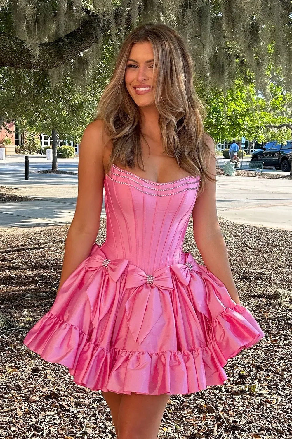 Cute A Line Strapless Hot Pink Short Homecoming Dress with Beading SH7540
