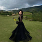 Black Lace Sexy A Line Long Sleeve Evening Dress Prom Dresses Formal Gown SH3941