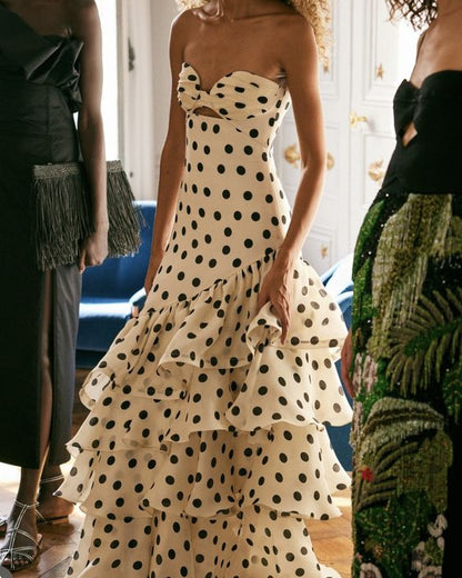 Classic Polka Dot A Line Sweetheart Neck Layered Chiffon Prom Dress SH5428