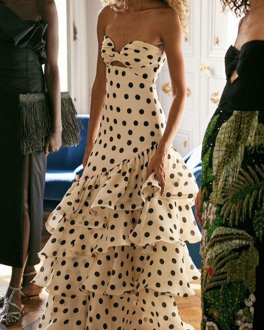 Classic Polka Dot A Line Sweetheart Neck Layered Chiffon Prom Dress SH5428