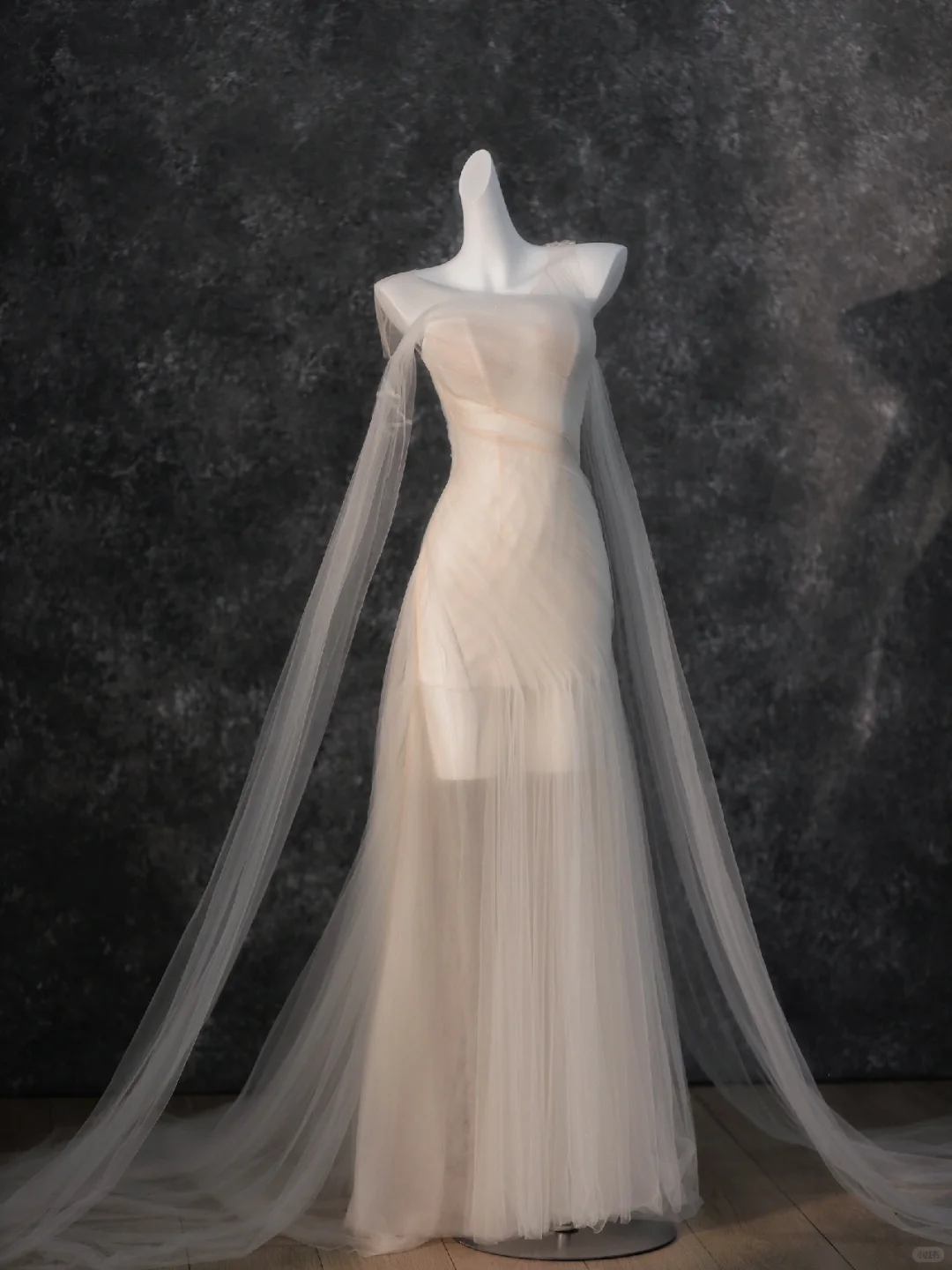 Dreamy Flowy Pleated Dark Ivory Tulle Long Date Dress Evening Dress Prom Dress SH3444