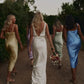 Sheath Silk Satin V Neck Ankle Length Bridesmaid Dresses with Straps SH6283