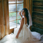 Simple Ball Gown Sweetheart Neck White Organza Slit Wedding Dress SH6986