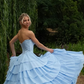 Blue A Line Sweetheart Neck Corset Layered Chiffon Long Prom Dress Evening Dress SH8829
