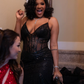 Sexy Mermaid Spaghetti Strap Black Sequin Tulle Long Prom Dress Graduation Prom Dress SH2465